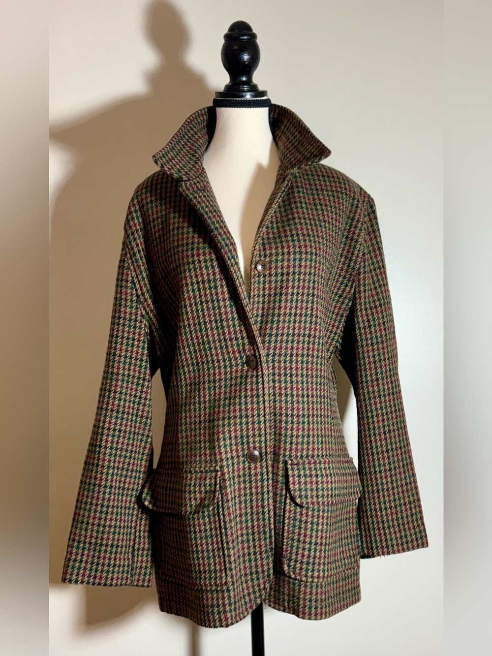 Woolrich Green and Brown Houndstooth Wool Blazer Jacket